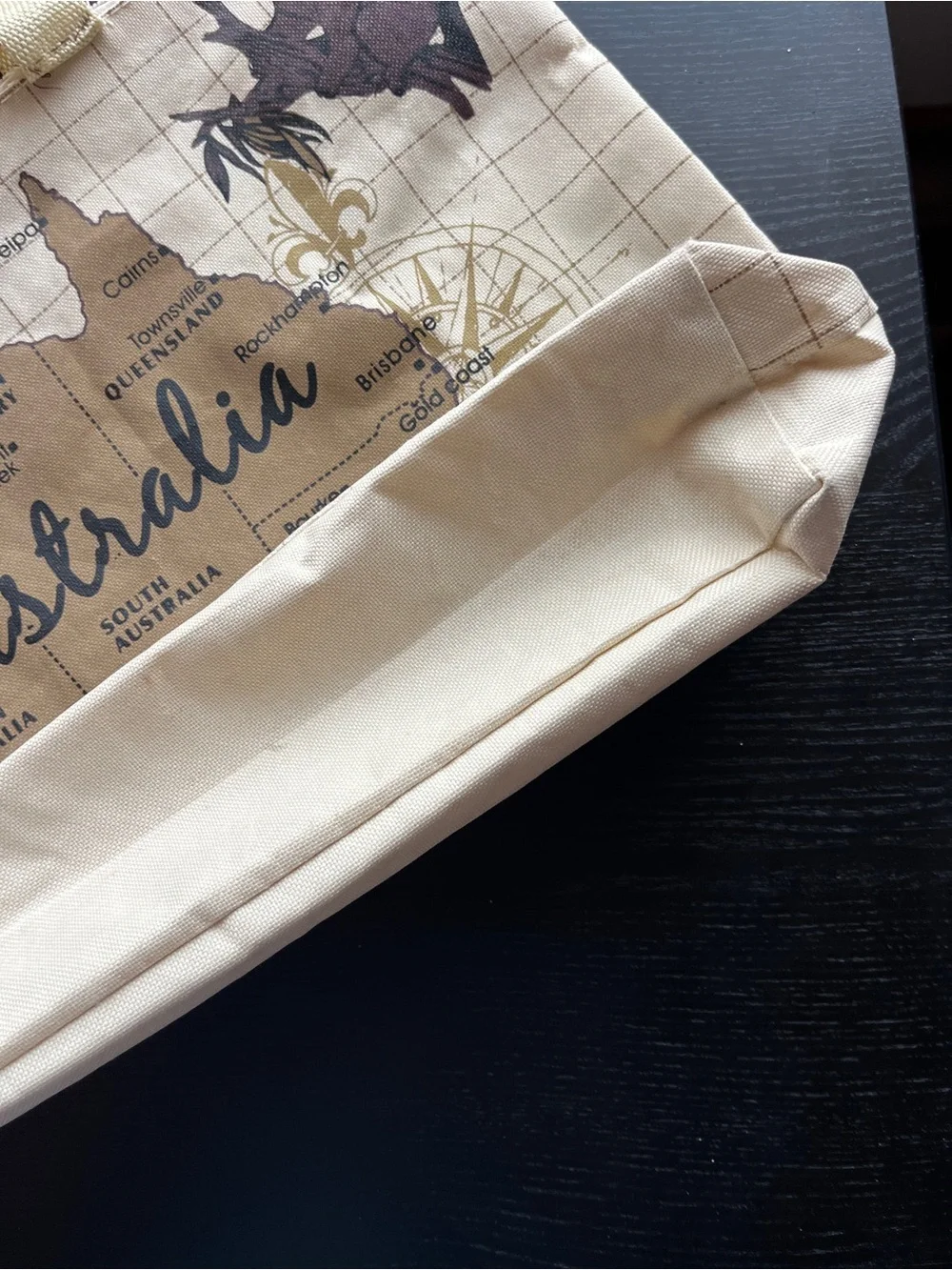 Vintage Style Australia Map Canvas Zippered Tote Bag Beige Large